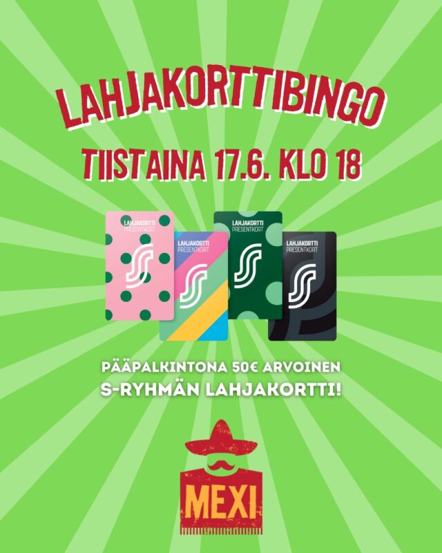 Tiistaina 17.6. pelataan jälleen Lahjakorttibingoa klo 18 alkaen! 
Päävoittona 50€ S-ryhmän lahjakortti 💎

Ei muuta kuin bingoporukka kasaan ja pelaamaan!